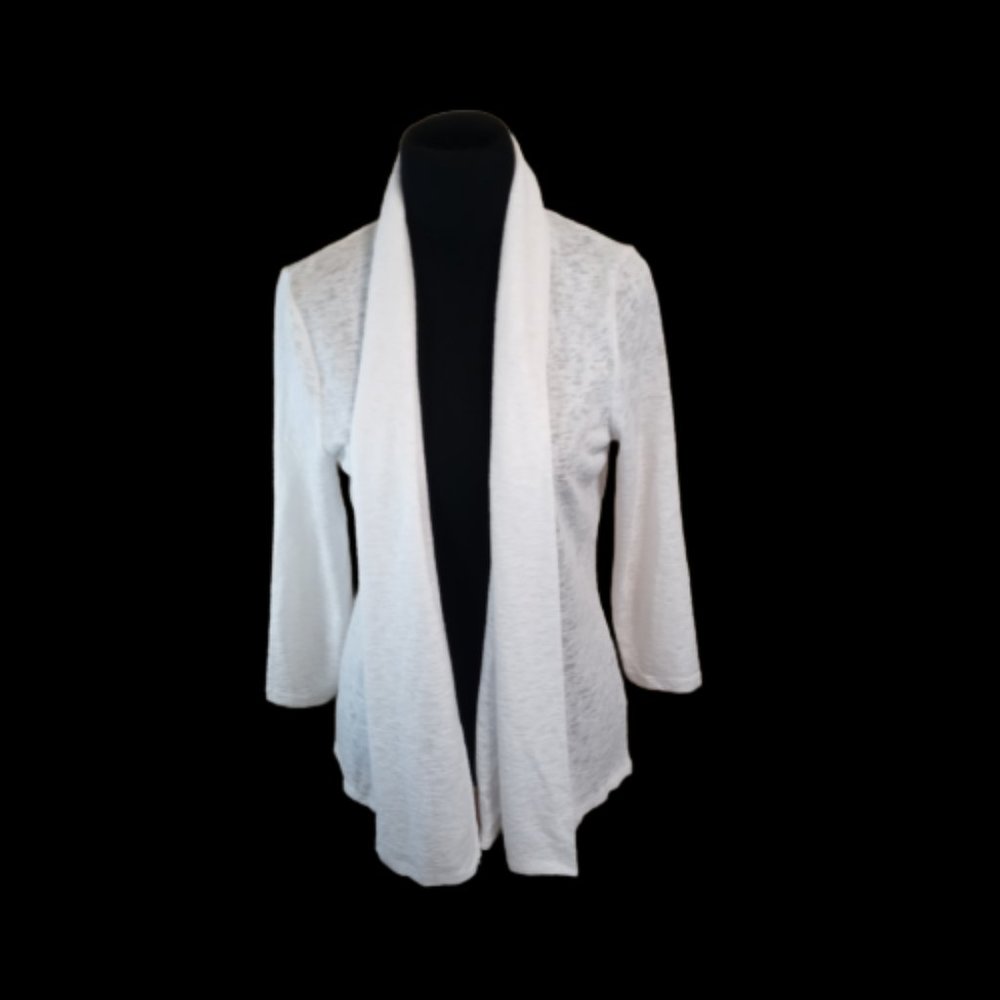 IZOD Cardigan White Open Front 3/4 Sleeve Slub Knit Size Small Business Casual